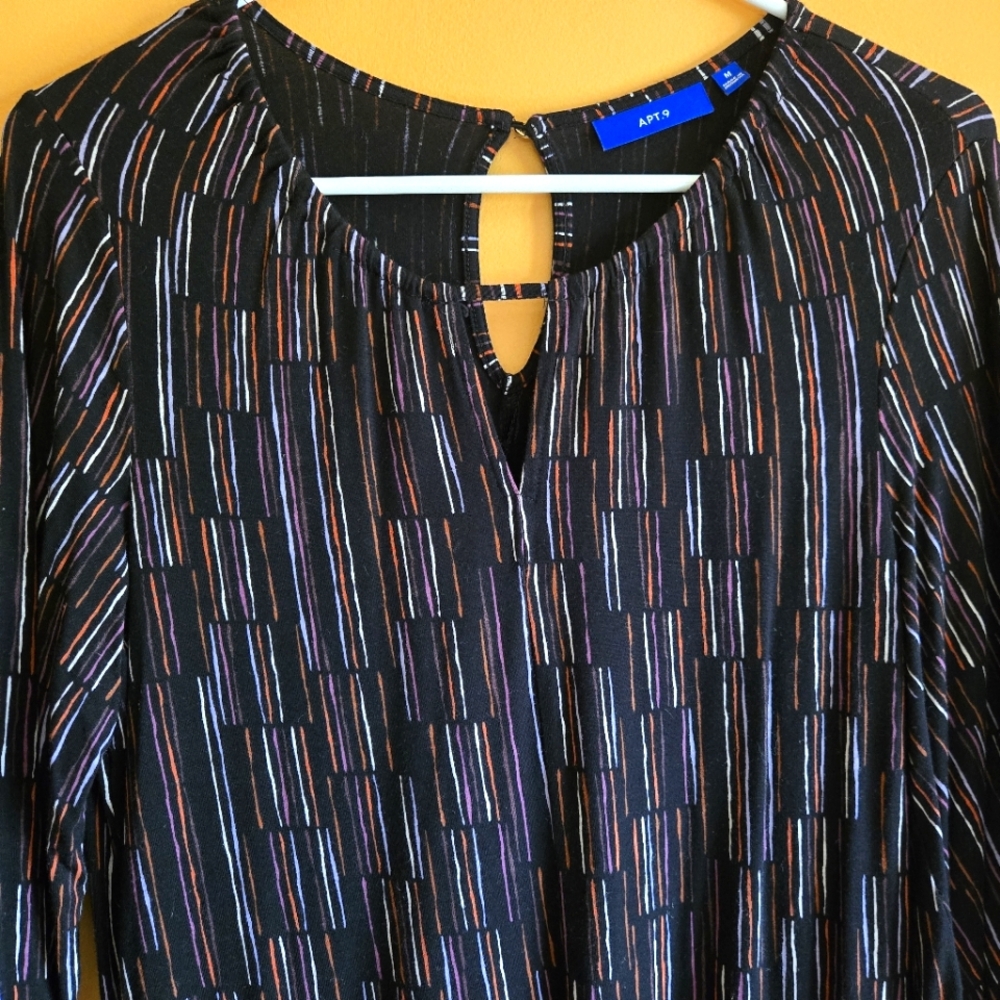 Apt. 9 Black Multicolor Striped Dress PTP=17"